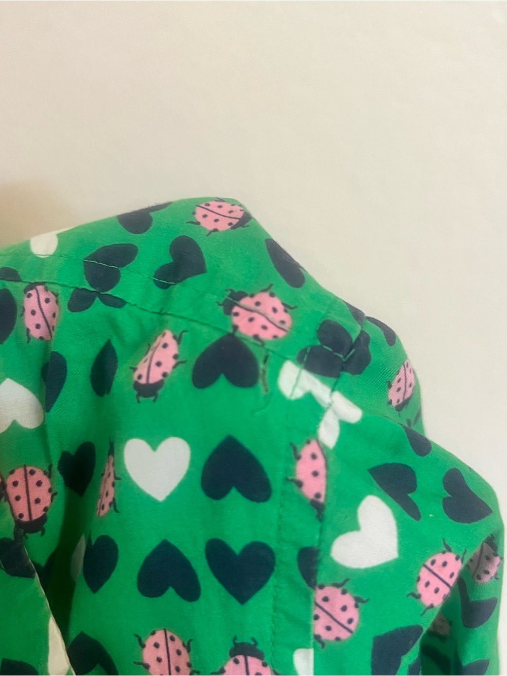 Talbots blouse ladybug Green Heart-Print Button Front Shirt preppy casual work - Picture 7 of 8